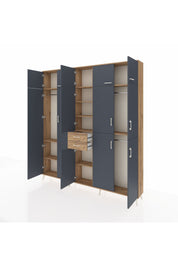 Arges Dolap 10 Raflı 2 Çekmeceli 3 Askılı 220x30x243 Çam-Antrasit/Çam