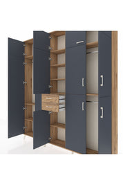 Arges Dolap 10 Raflı 2 Çekmeceli 3 Askılı 220x30x243 Çam-Antrasit/Çam