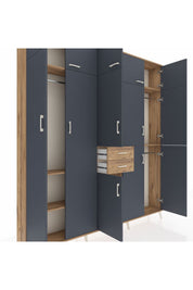 Arges Dolap 10 Raflı 2 Çekmeceli 3 Askılı 220x30x243 Çam-Antrasit/Çam