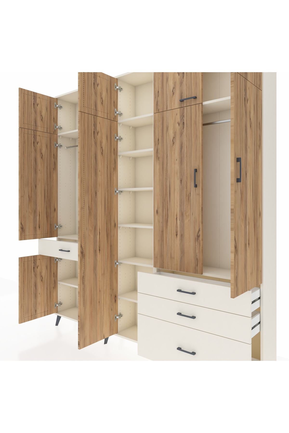 Arges Dolap 11 Raflı 4 Çekmeceli 2 Askılı 220x30x243 Aytaşı-Çam/Aytaşı