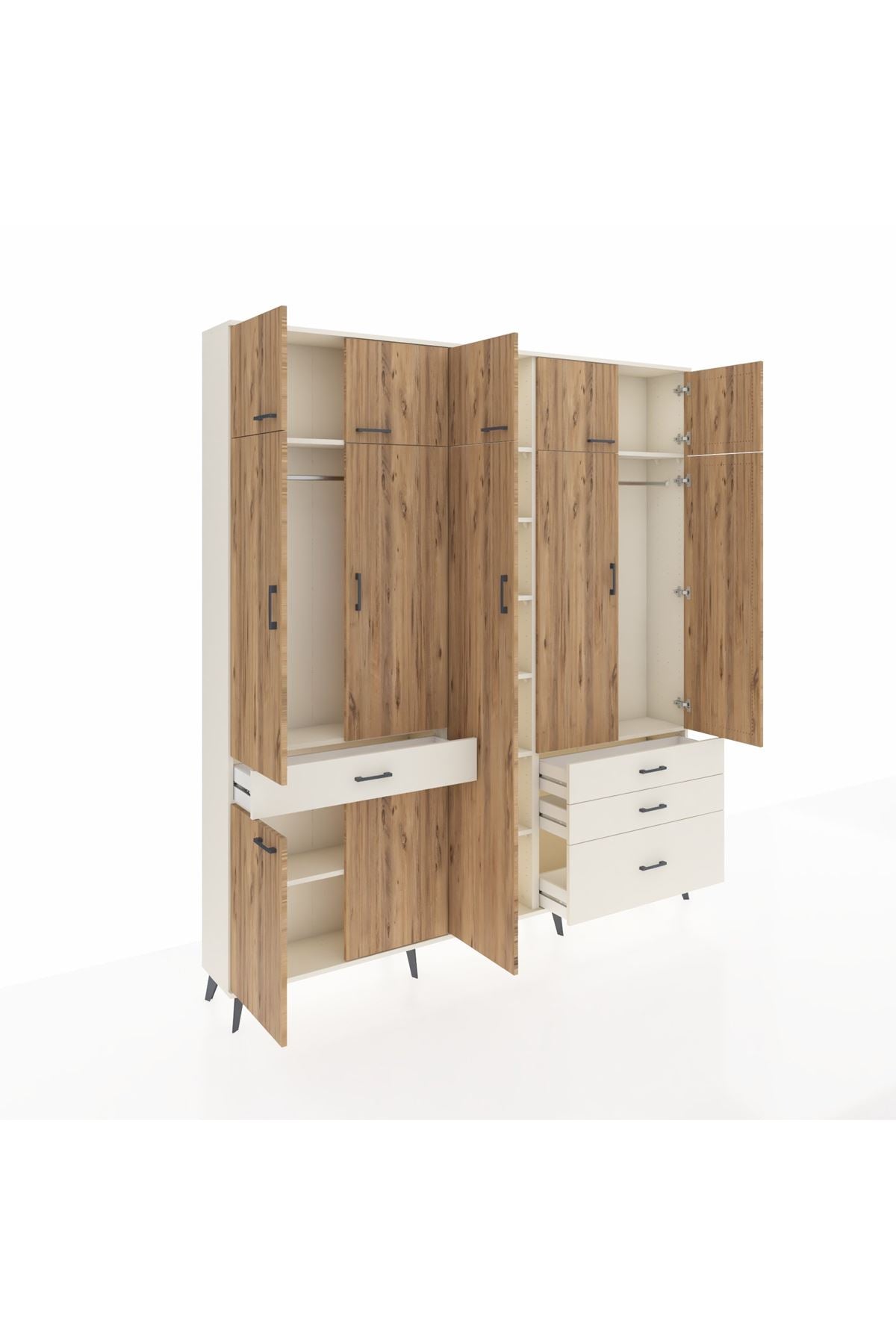 Arges Dolap 11 Raflı 4 Çekmeceli 2 Askılı 220x30x243 Aytaşı-Çam/Aytaşı