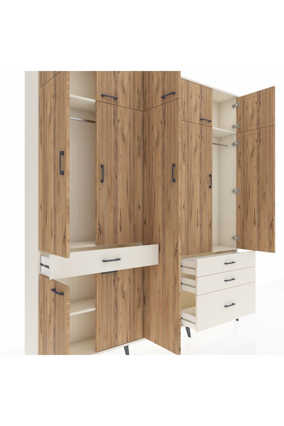 Arges Dolap 11 Raflı 4 Çekmeceli 2 Askılı 220x30x243 Aytaşı-Çam/Aytaşı