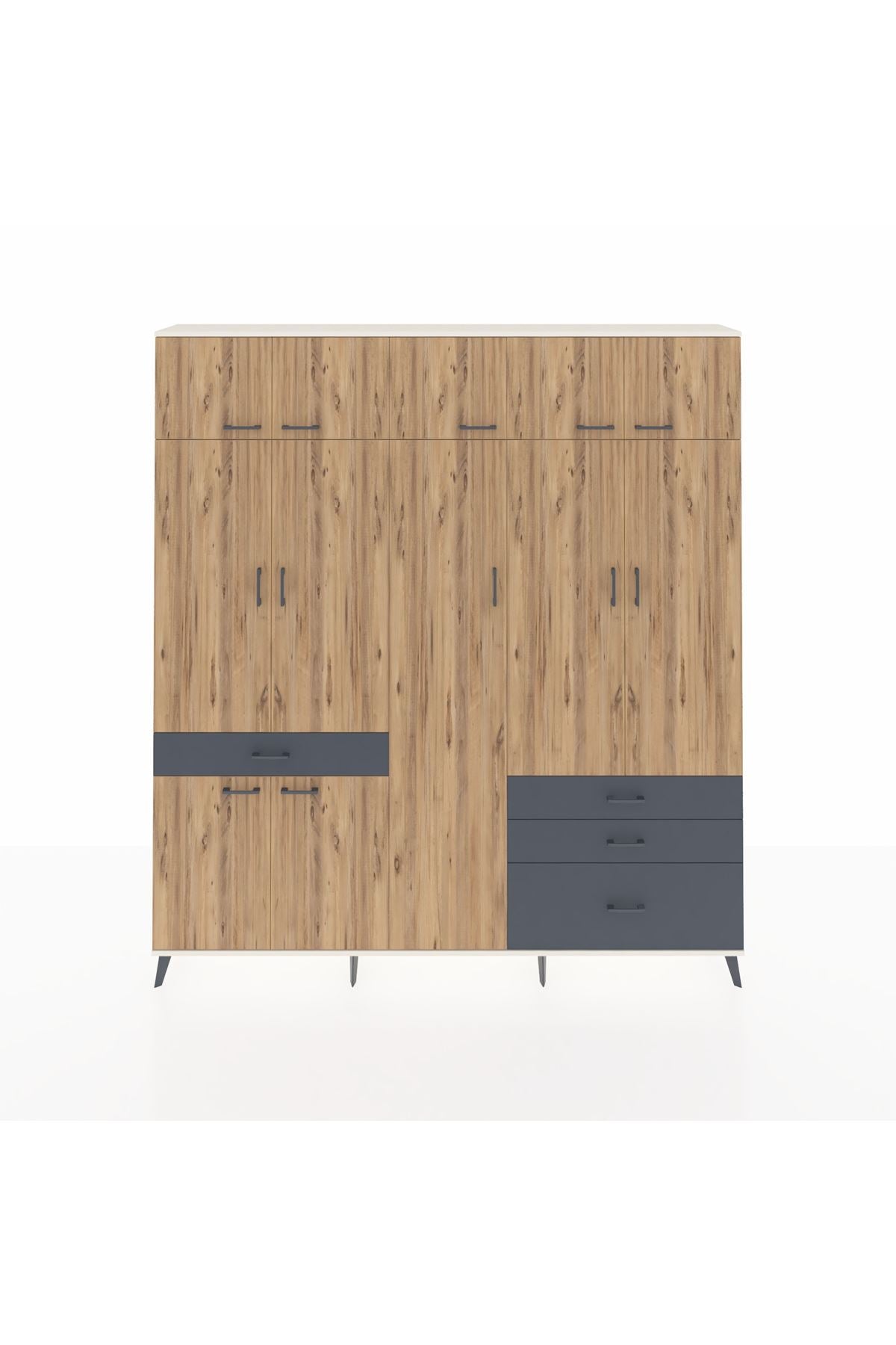 Arges Dolap 11 Raflı 4 Çekmeceli 2 Askılı 220x30x243 Aytaşı-Çam/Antrasit