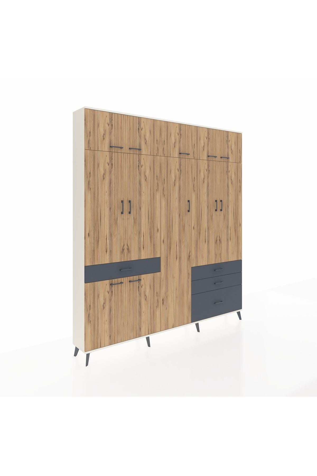 Arges Dolap 11 Raflı 4 Çekmeceli 2 Askılı 220x30x243 Aytaşı-Çam/Antrasit