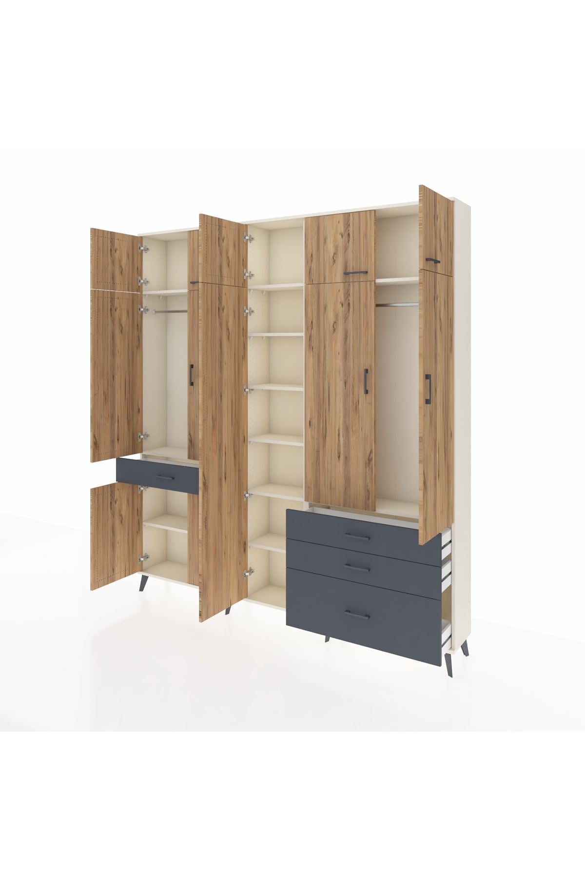 Arges Dolap 11 Raflı 4 Çekmeceli 2 Askılı 220x30x243 Aytaşı-Çam/Antrasit