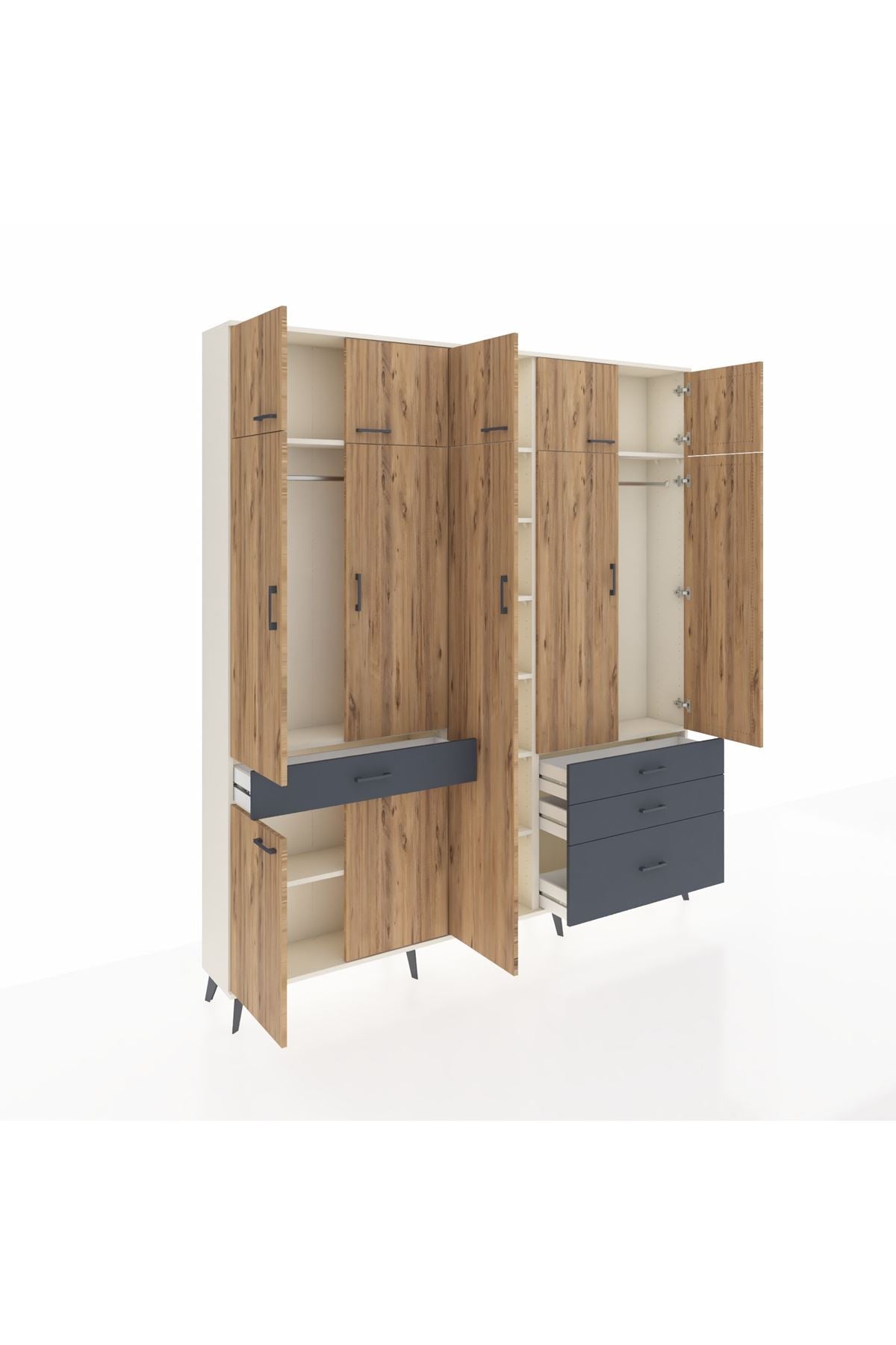 Arges Dolap 11 Raflı 4 Çekmeceli 2 Askılı 220x30x243 Aytaşı-Çam/Antrasit