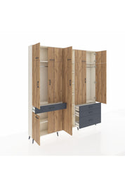 Arges Dolap 11 Raflı 4 Çekmeceli 2 Askılı 220x30x243 Aytaşı-Çam/Antrasit