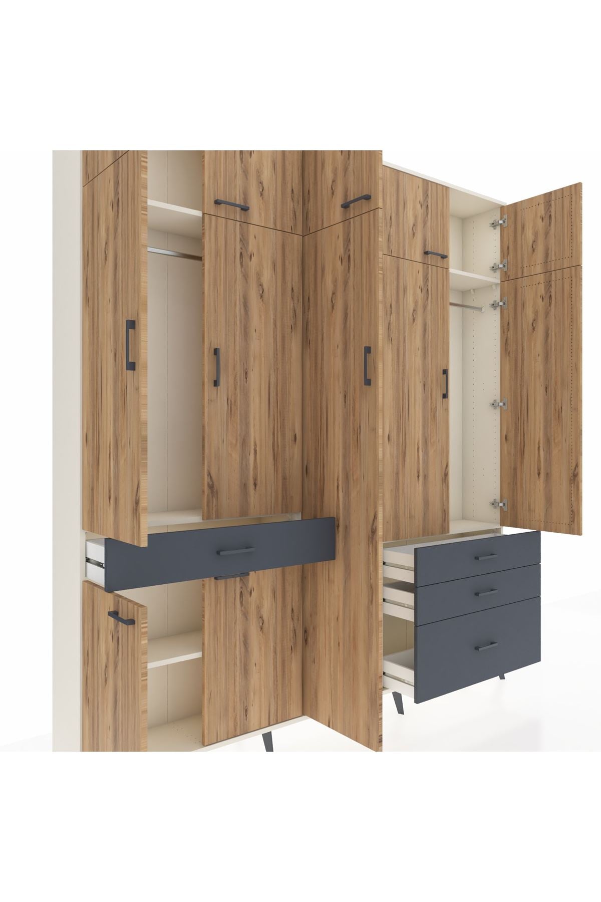 Arges Dolap 11 Raflı 4 Çekmeceli 2 Askılı 220x30x243 Aytaşı-Çam/Antrasit