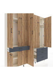 Arges Dolap 11 Raflı 4 Çekmeceli 2 Askılı 220x30x243 Aytaşı-Çam/Antrasit