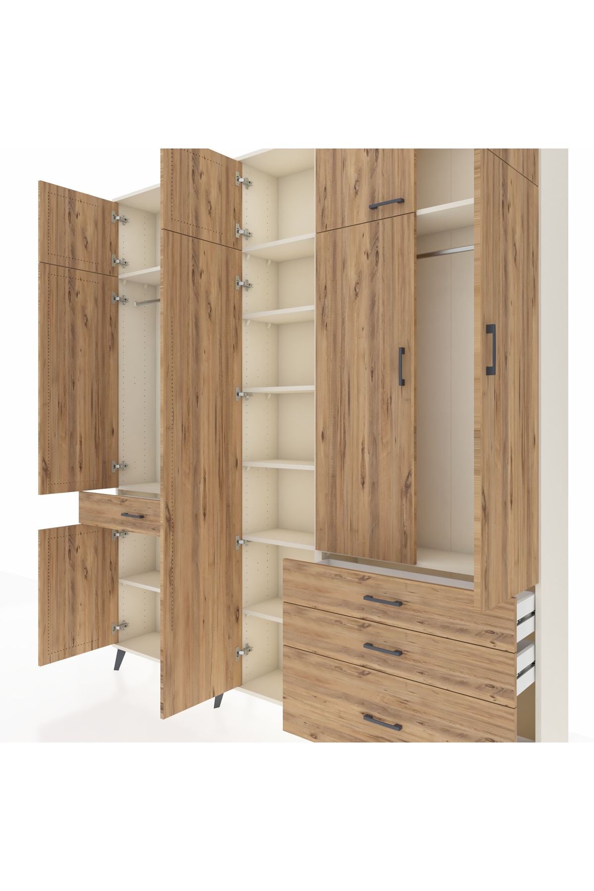 Arges Gardrop 11 Raflı 4 Çekmeceli 2 Askılı 220x30x243 Aytaşı-Çam