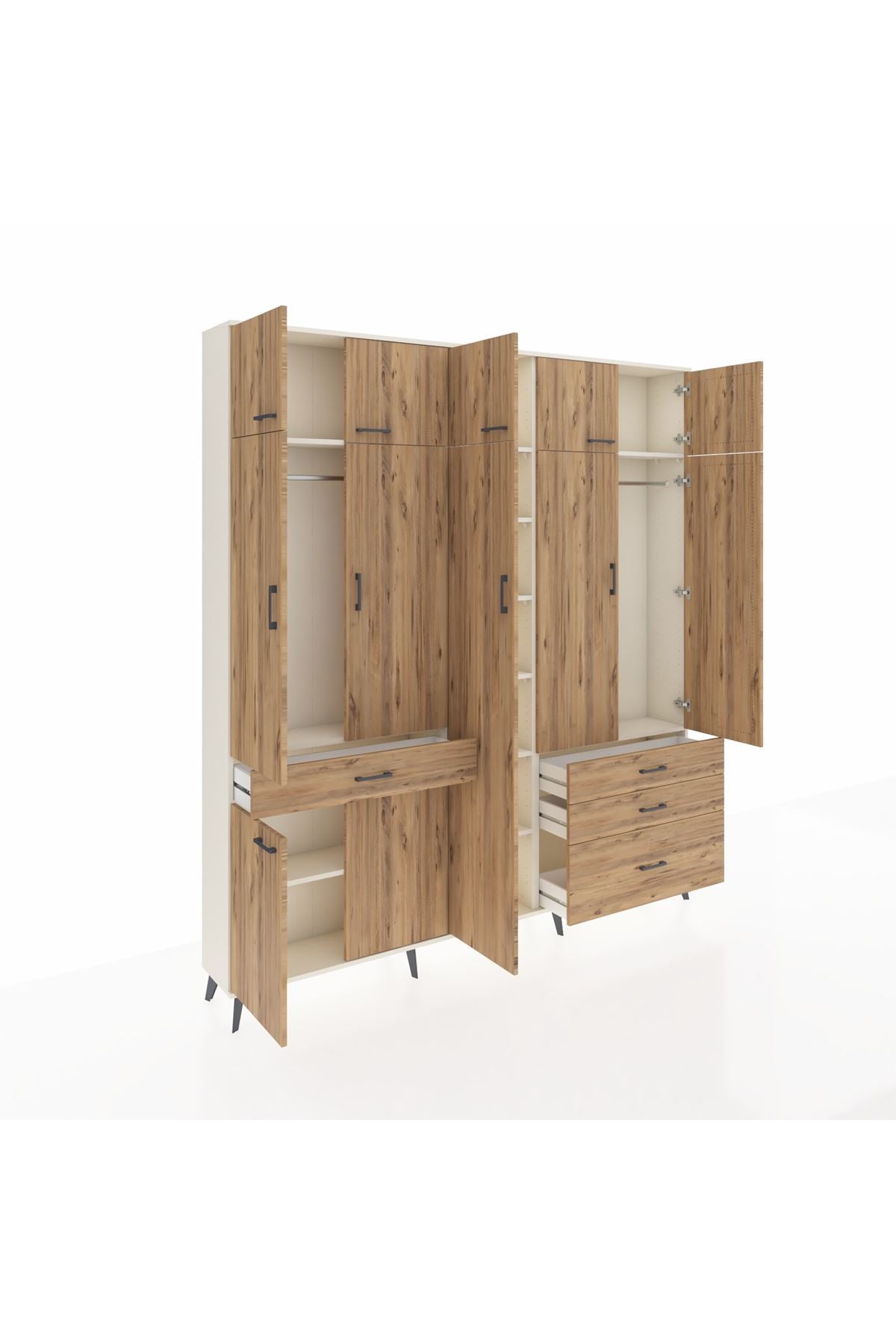 Arges Gardrop 11 Raflı 4 Çekmeceli 2 Askılı 220x30x243 Aytaşı-Çam