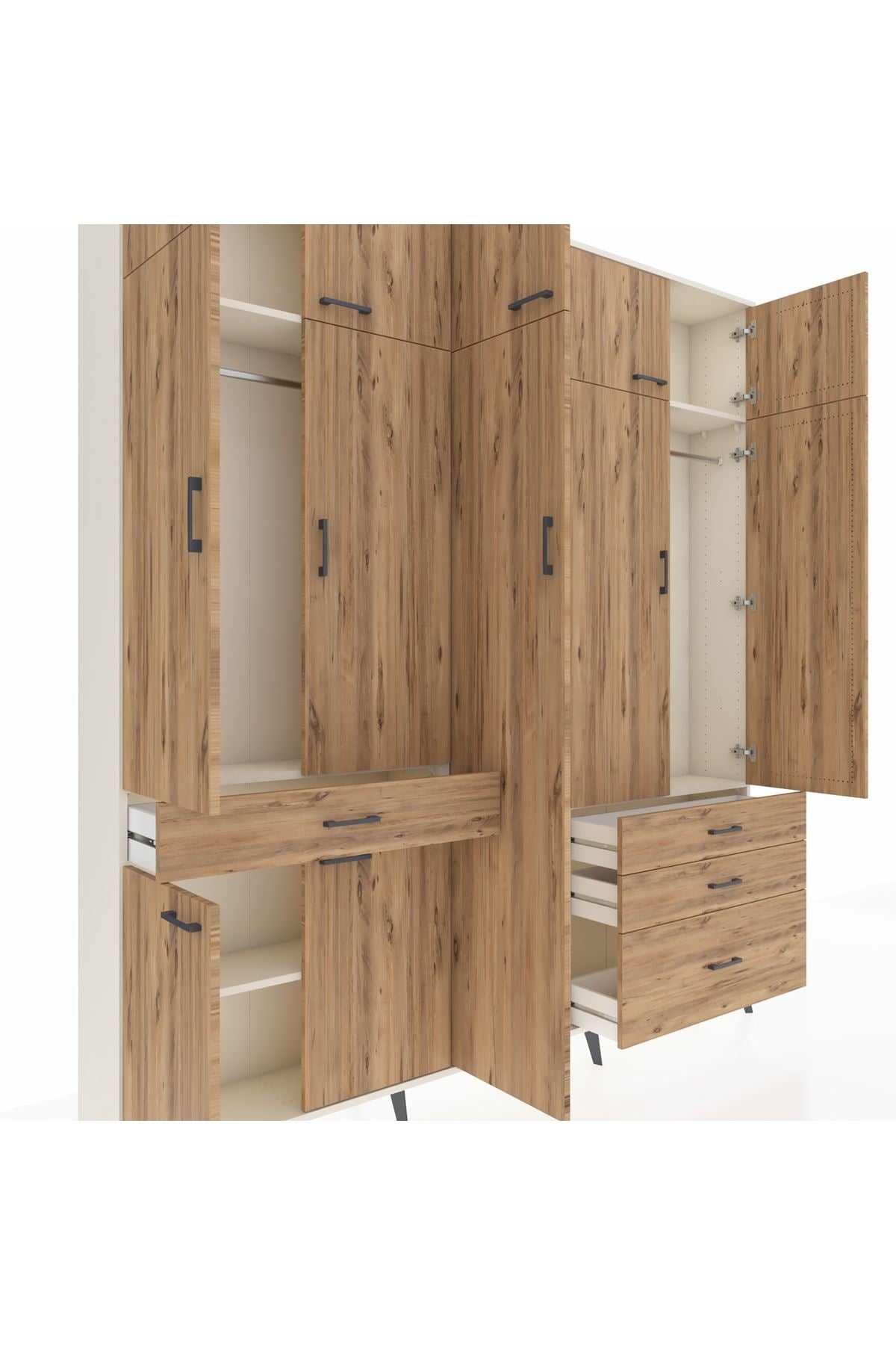 Arges Gardrop 11 Raflı 4 Çekmeceli 2 Askılı 220x30x243 Aytaşı-Çam