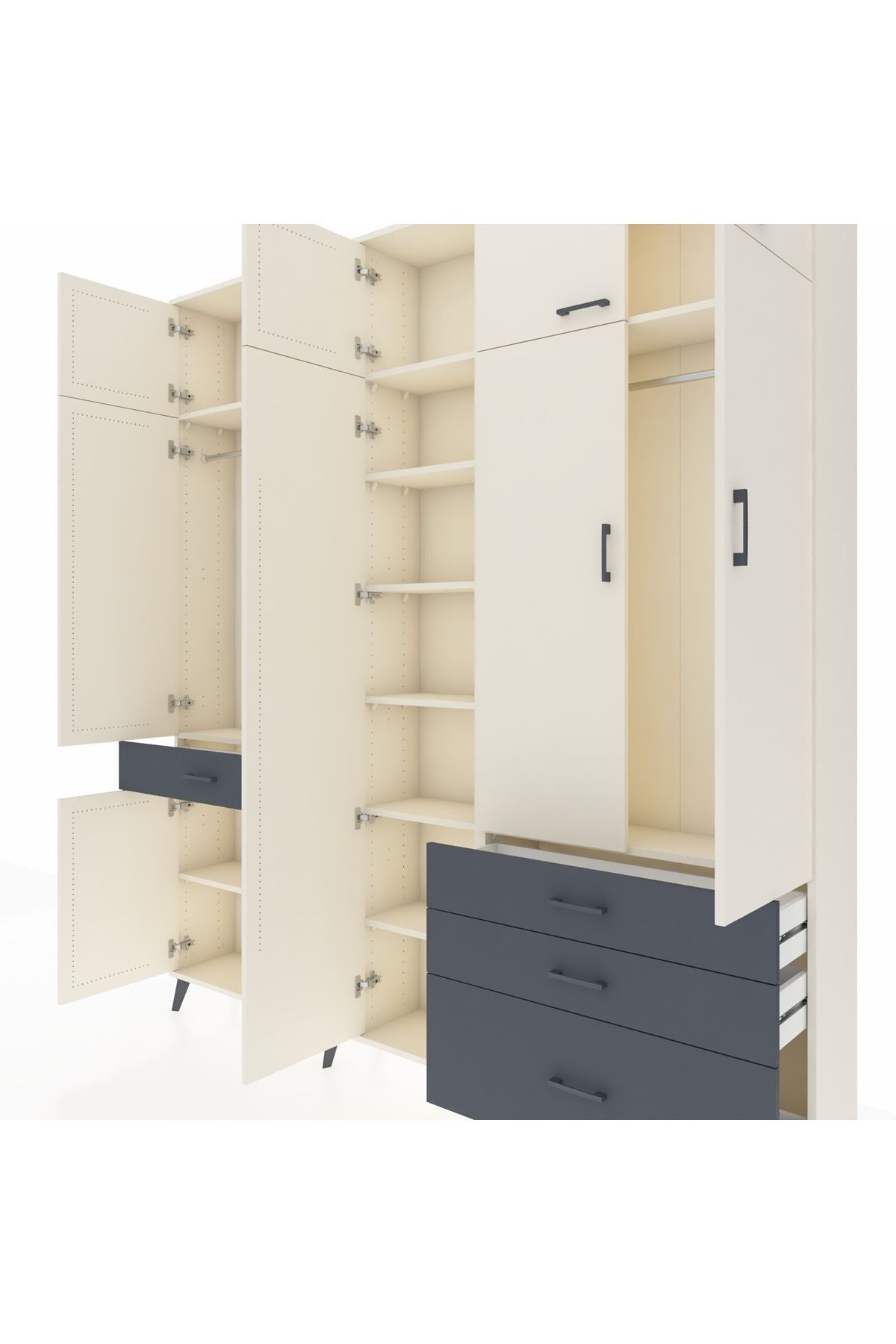 Arges Dolap 11 Raflı 4 Çekmeceli 2 Askılı 220x30x243 Aytaşı-Aytaşı/Antrasit