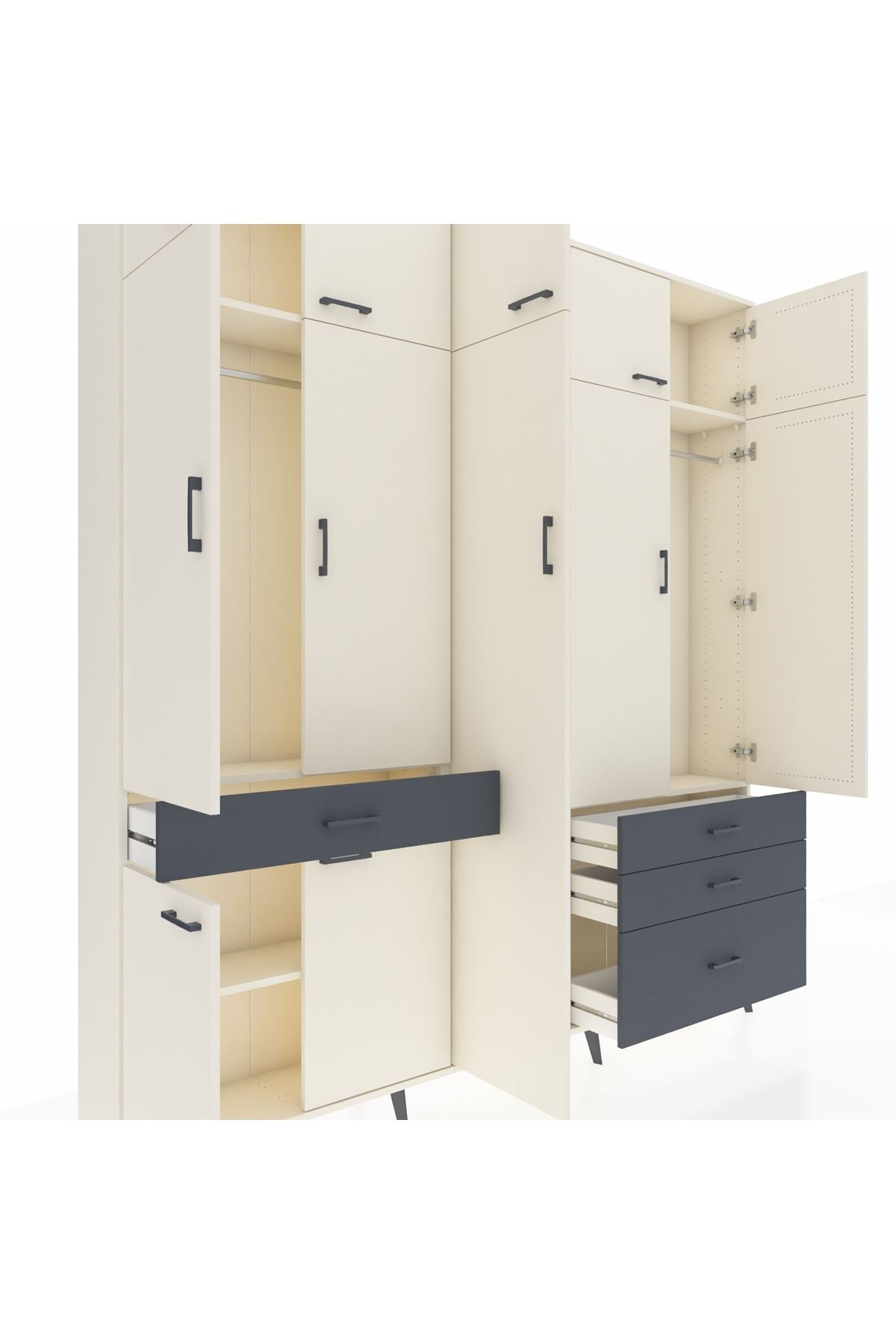 Arges Dolap 11 Raflı 4 Çekmeceli 2 Askılı 220x30x243 Aytaşı-Aytaşı/Antrasit