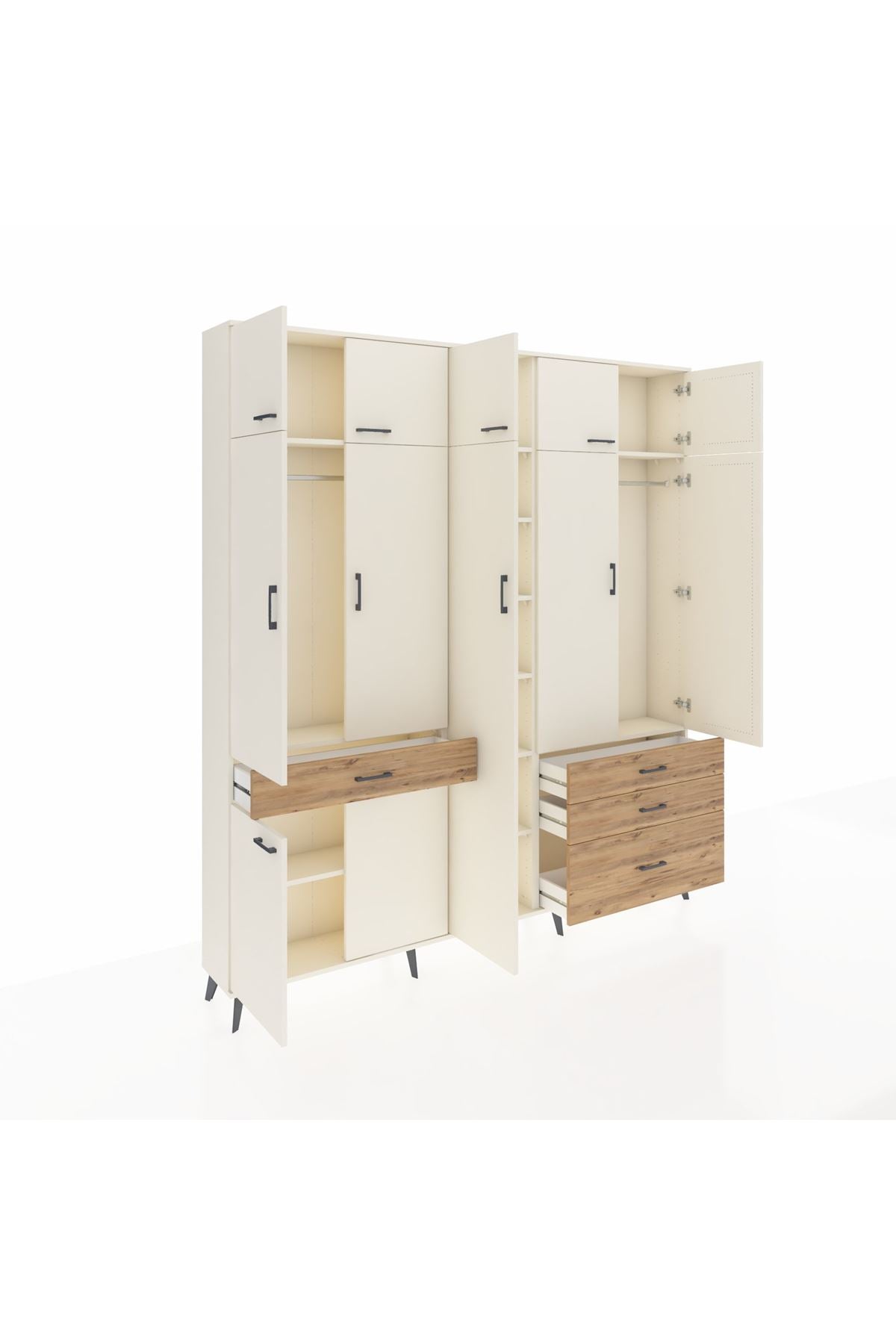 Arges Dolap 11 Raflı 4 Çekmeceli 2 Askılı 220x30x243 Aytaşı-Aytaşı/Çam