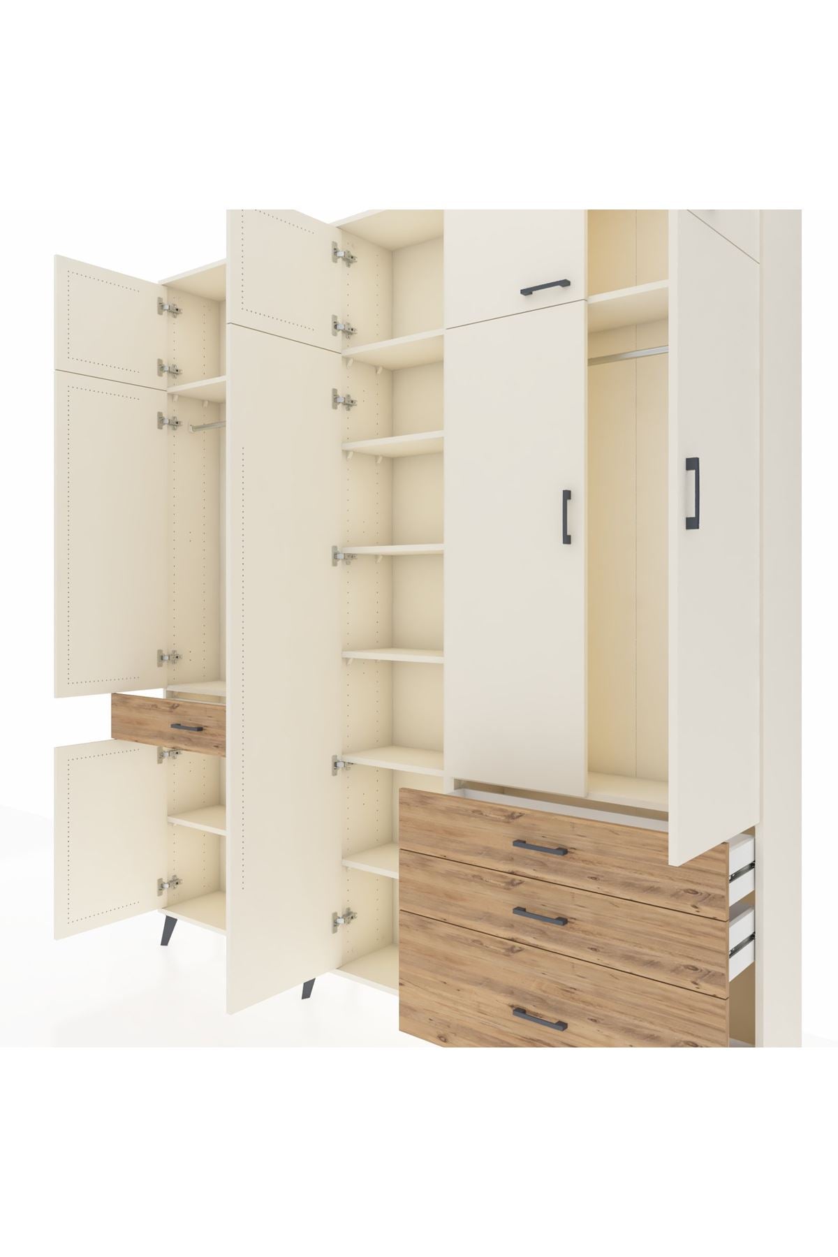 Arges Dolap 11 Raflı 4 Çekmeceli 2 Askılı 220x30x243 Aytaşı-Aytaşı/Çam