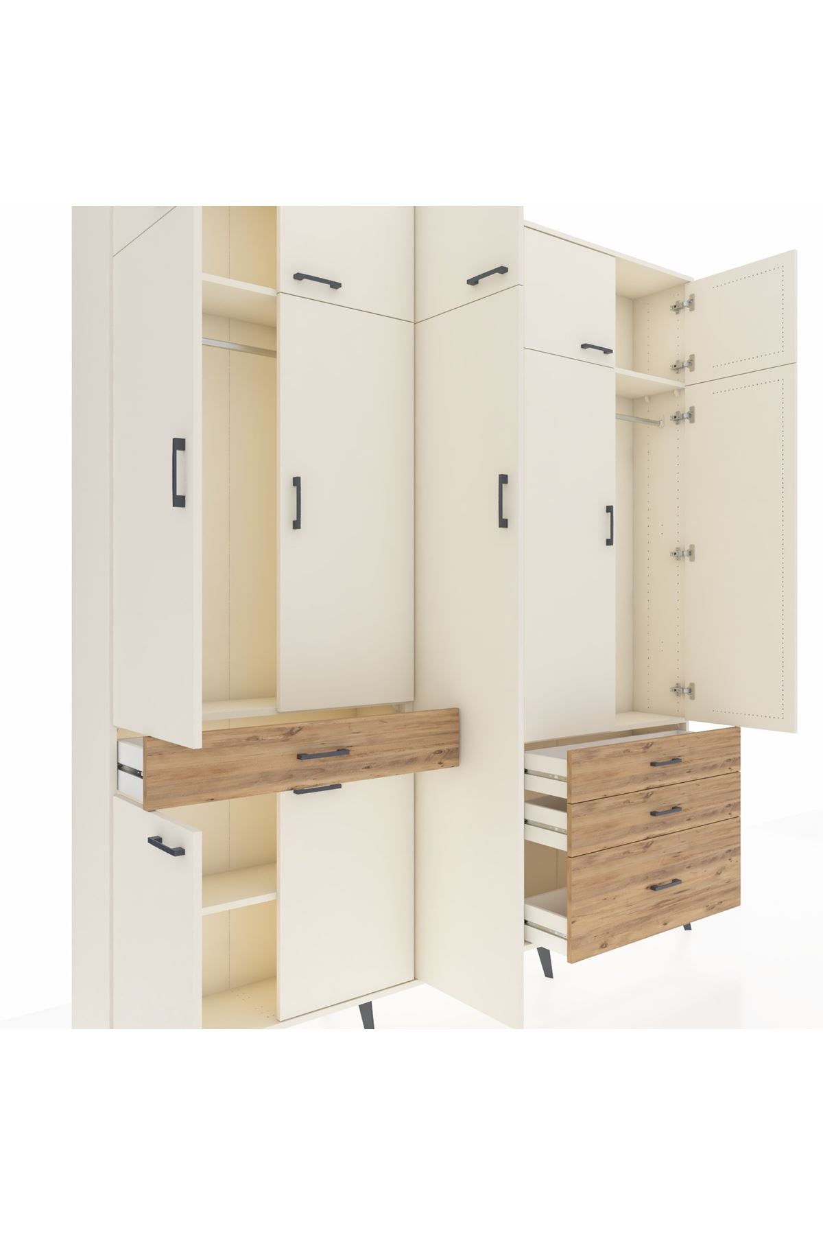 Arges Dolap 11 Raflı 4 Çekmeceli 2 Askılı 220x30x243 Aytaşı-Aytaşı/Çam