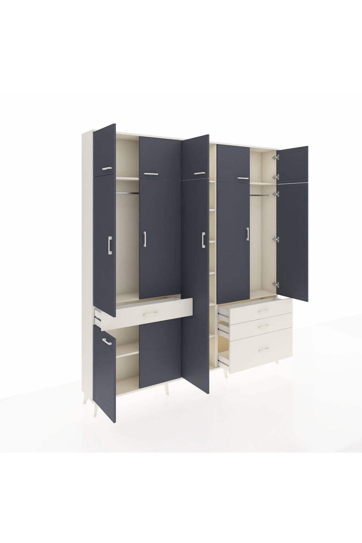 Arges Dolap 11 Raflı 4 Çekmeceli 2 Askılı 220x30x243 Aytaşı-Antrasit/Aytaşı