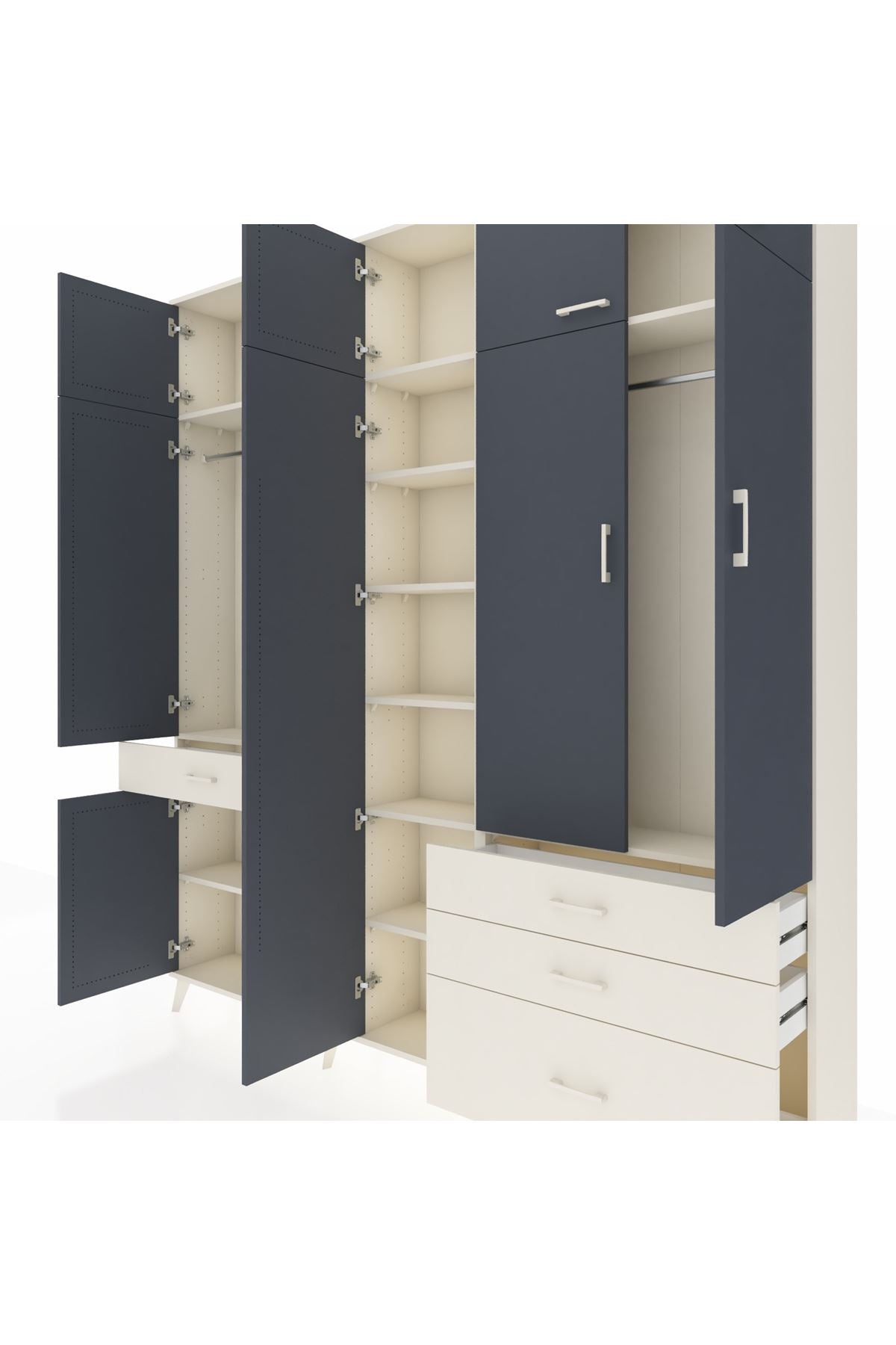 Arges Dolap 11 Raflı 4 Çekmeceli 2 Askılı 220x30x243 Aytaşı-Antrasit/Aytaşı