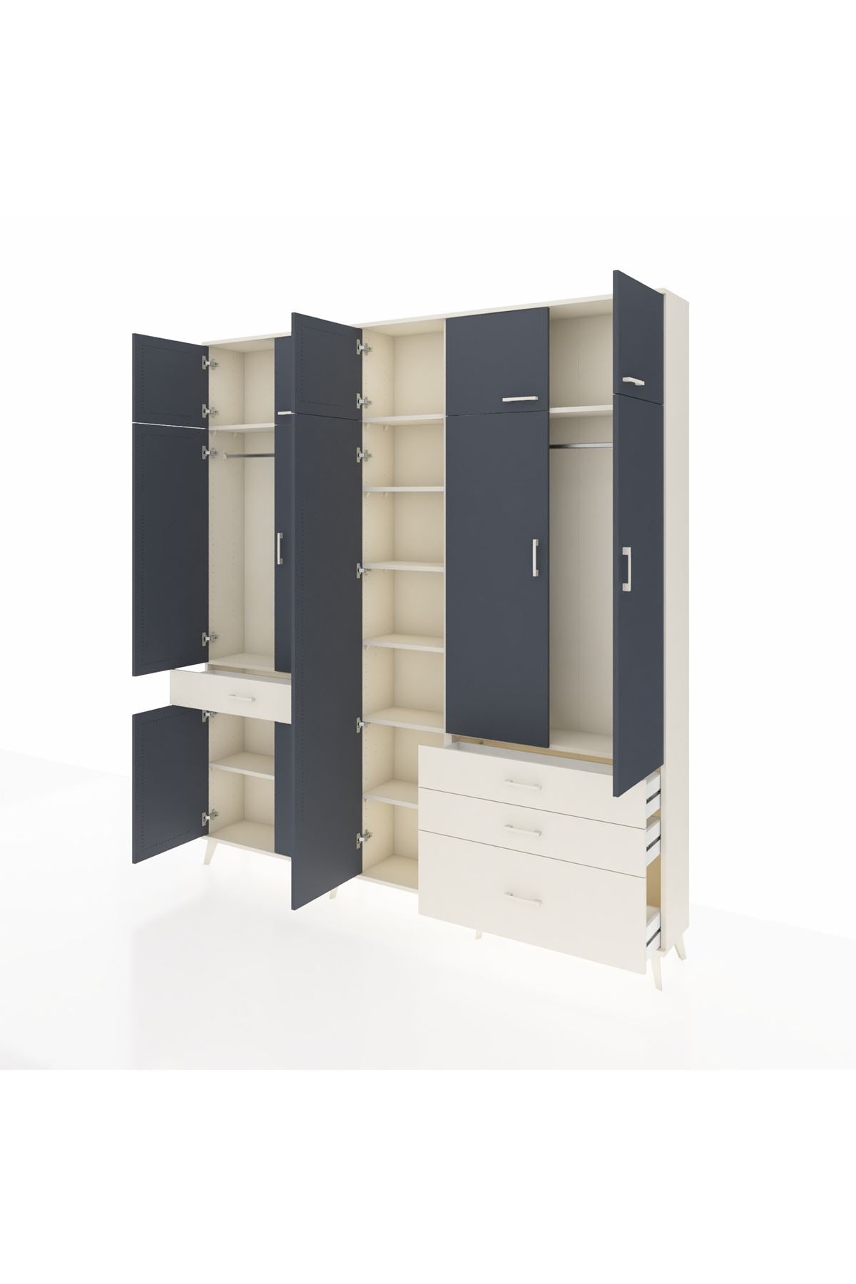 Arges Dolap 11 Raflı 4 Çekmeceli 2 Askılı 220x30x243 Aytaşı-Antrasit/Aytaşı