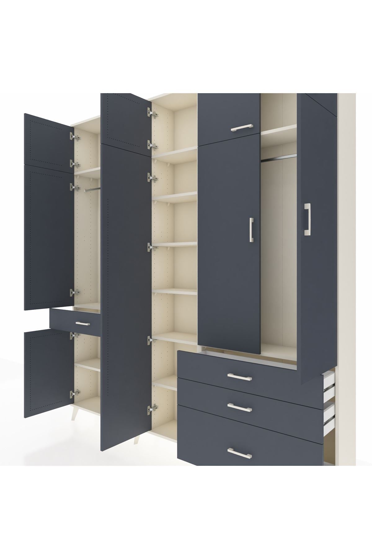 Arges Gardrop 11 Raflı 4 Çekmeceli 2 Askılı 220x30x243 Aytaşı-Antrasit