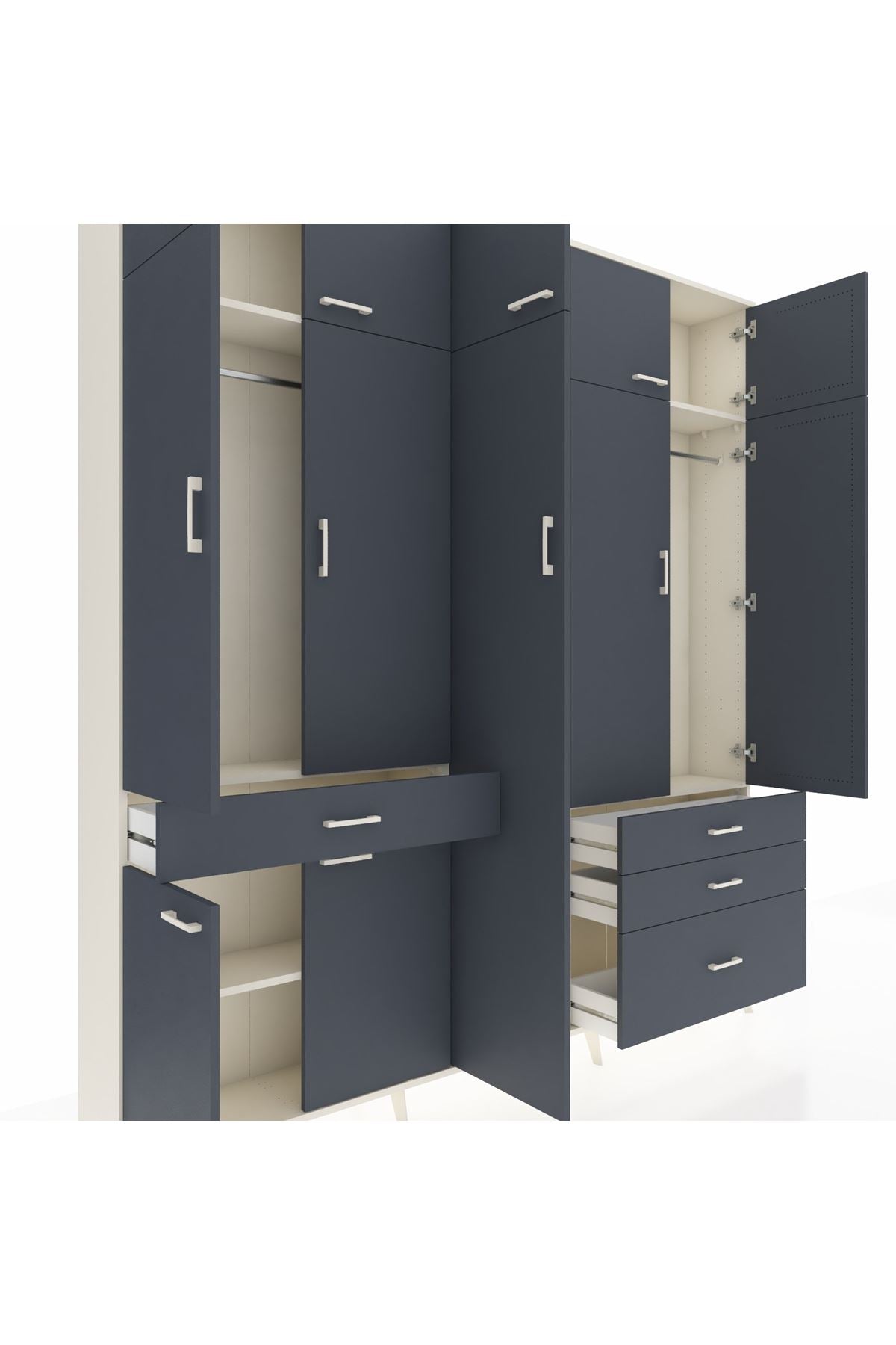 Arges Gardrop 11 Raflı 4 Çekmeceli 2 Askılı 220x30x243 Aytaşı-Antrasit