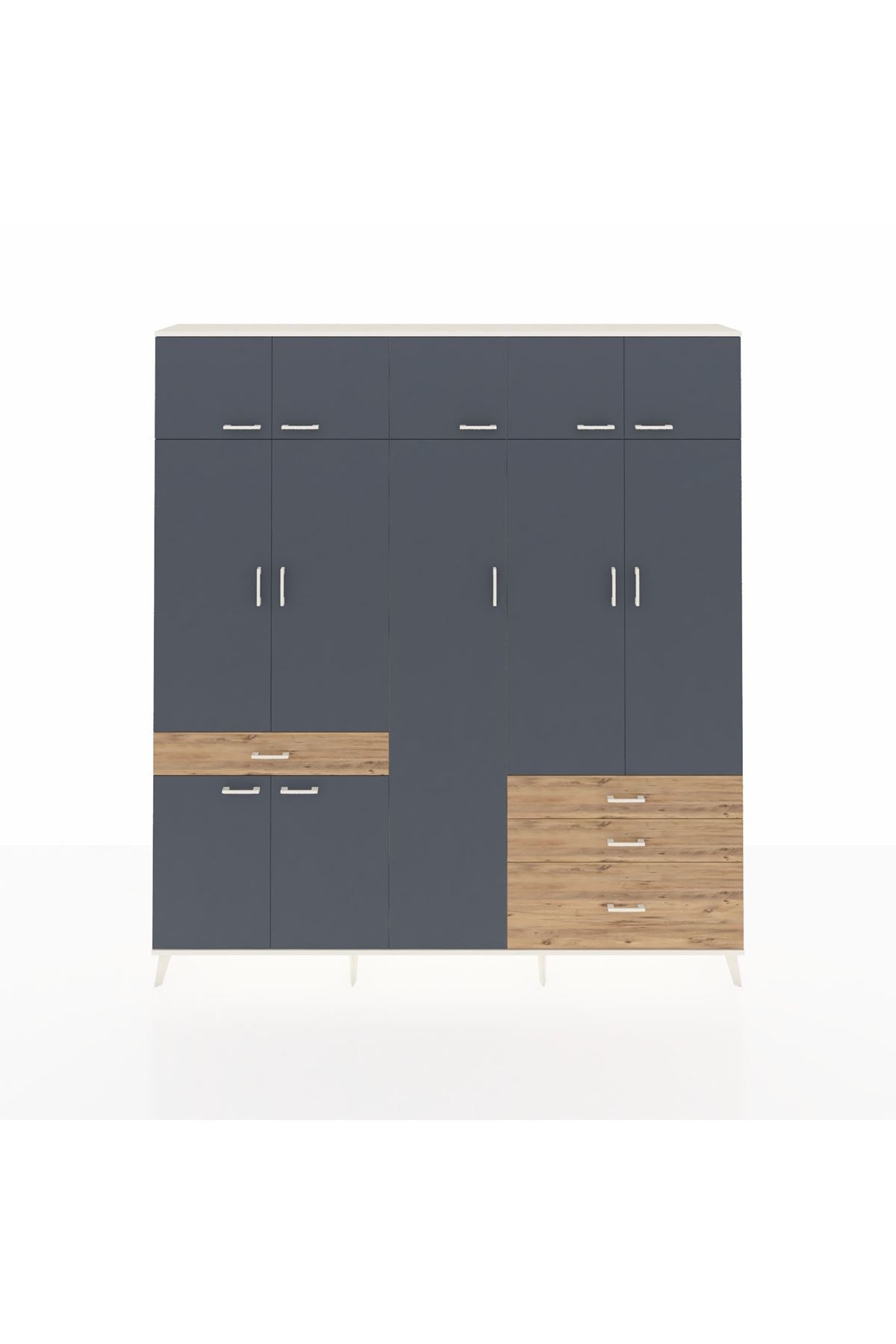 Arges Dolap 11 Raflı 4 Çekmeceli 2 Askılı 220x30x243 Aytaşı-Antrasit/Çam