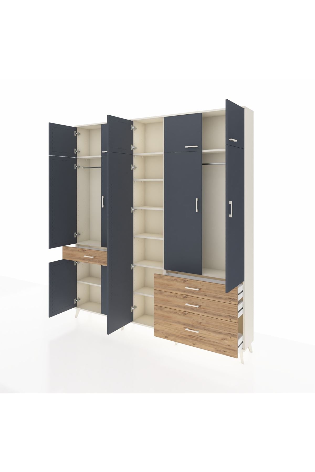 Arges Dolap 11 Raflı 4 Çekmeceli 2 Askılı 220x30x243 Aytaşı-Antrasit/Çam