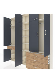 Arges Dolap 11 Raflı 4 Çekmeceli 2 Askılı 220x30x243 Aytaşı-Antrasit/Çam