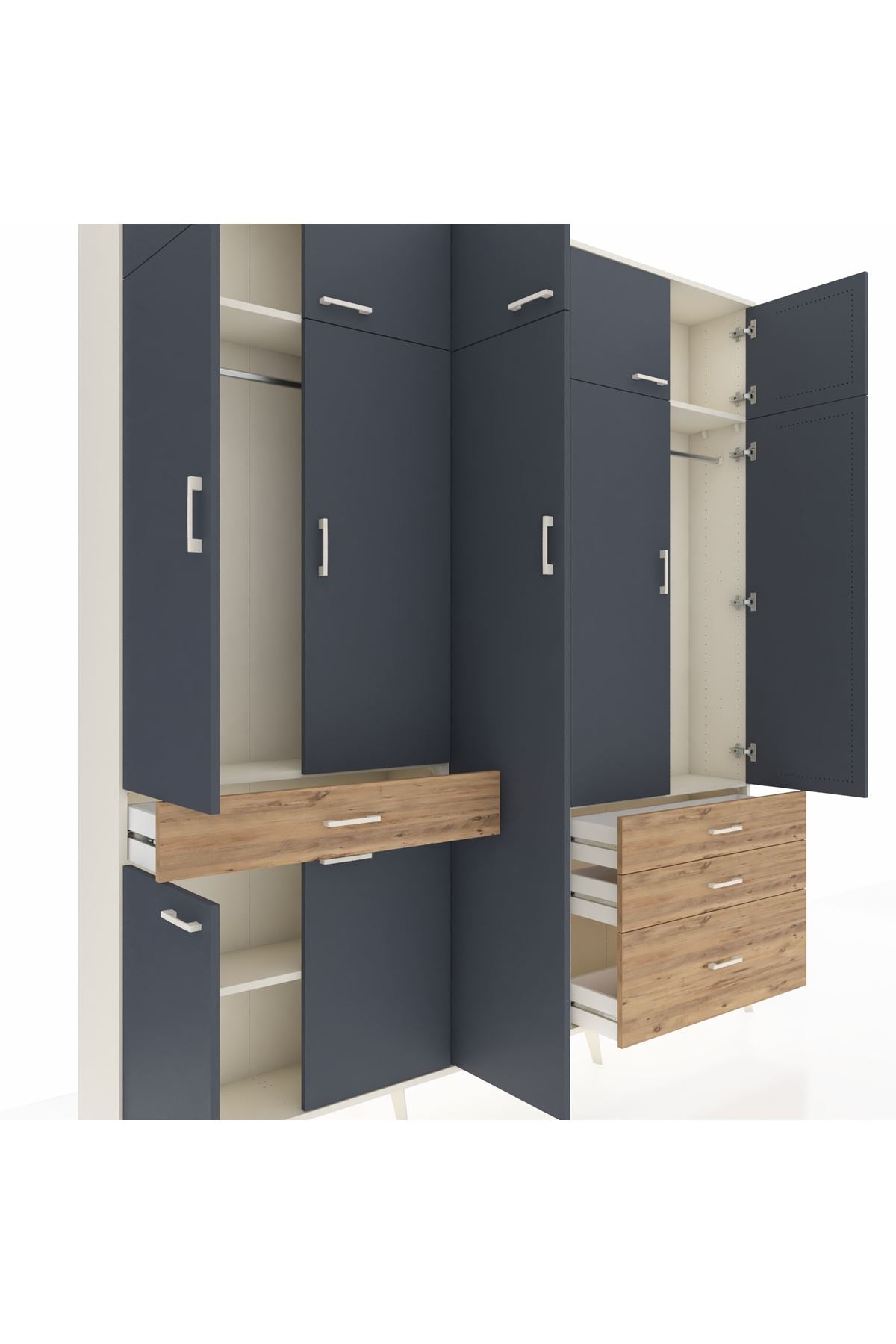 Arges Dolap 11 Raflı 4 Çekmeceli 2 Askılı 220x30x243 Aytaşı-Antrasit/Çam