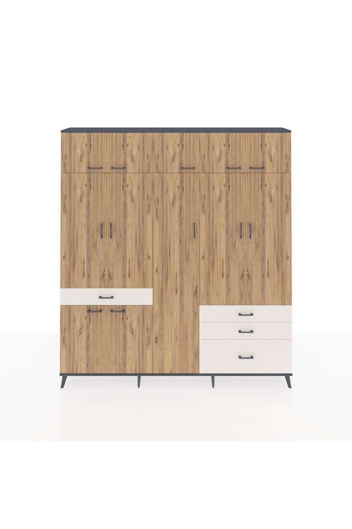 Arges Dolap 11 Raflı 4 Çekmeceli 2 Askılı 220x30x243 Antrasit-Çam/Aytaşı