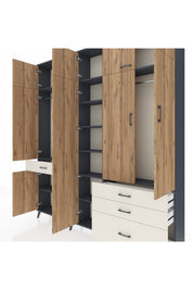 Arges Dolap 11 Raflı 4 Çekmeceli 2 Askılı 220x30x243 Antrasit-Çam/Aytaşı