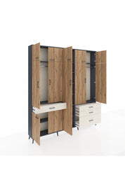 Arges Dolap 11 Raflı 4 Çekmeceli 2 Askılı 220x30x243 Antrasit-Çam/Aytaşı