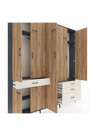 Arges Dolap 11 Raflı 4 Çekmeceli 2 Askılı 220x30x243 Antrasit-Çam/Aytaşı