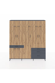 Arges Dolap 11 Raflı 4 Çekmeceli 2 Askılı 220x30x243 Antrasit-Çam/Antrasit