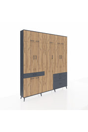 Arges Dolap 11 Raflı 4 Çekmeceli 2 Askılı 220x30x243 Antrasit-Çam/Antrasit
