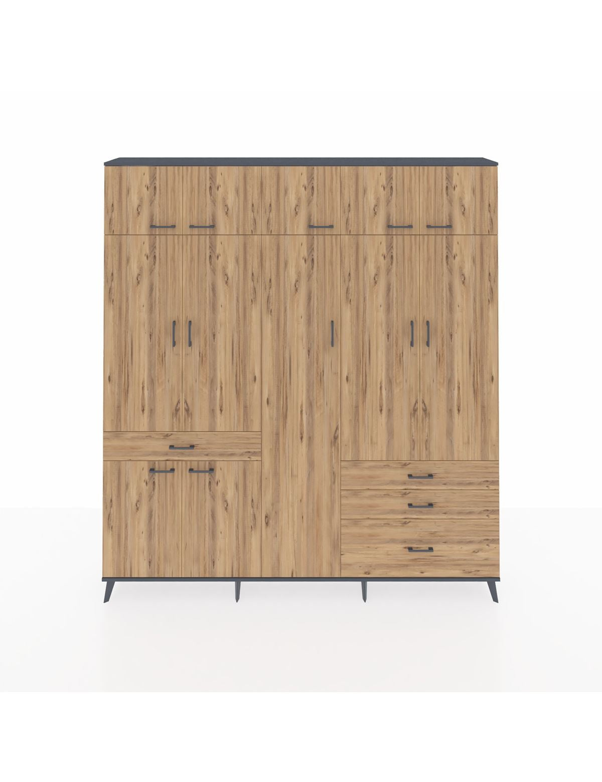 Arges Gardrop 11 Raflı 4 Çekmeceli 2 Askılı 220x30x243 Antrasit-Çam