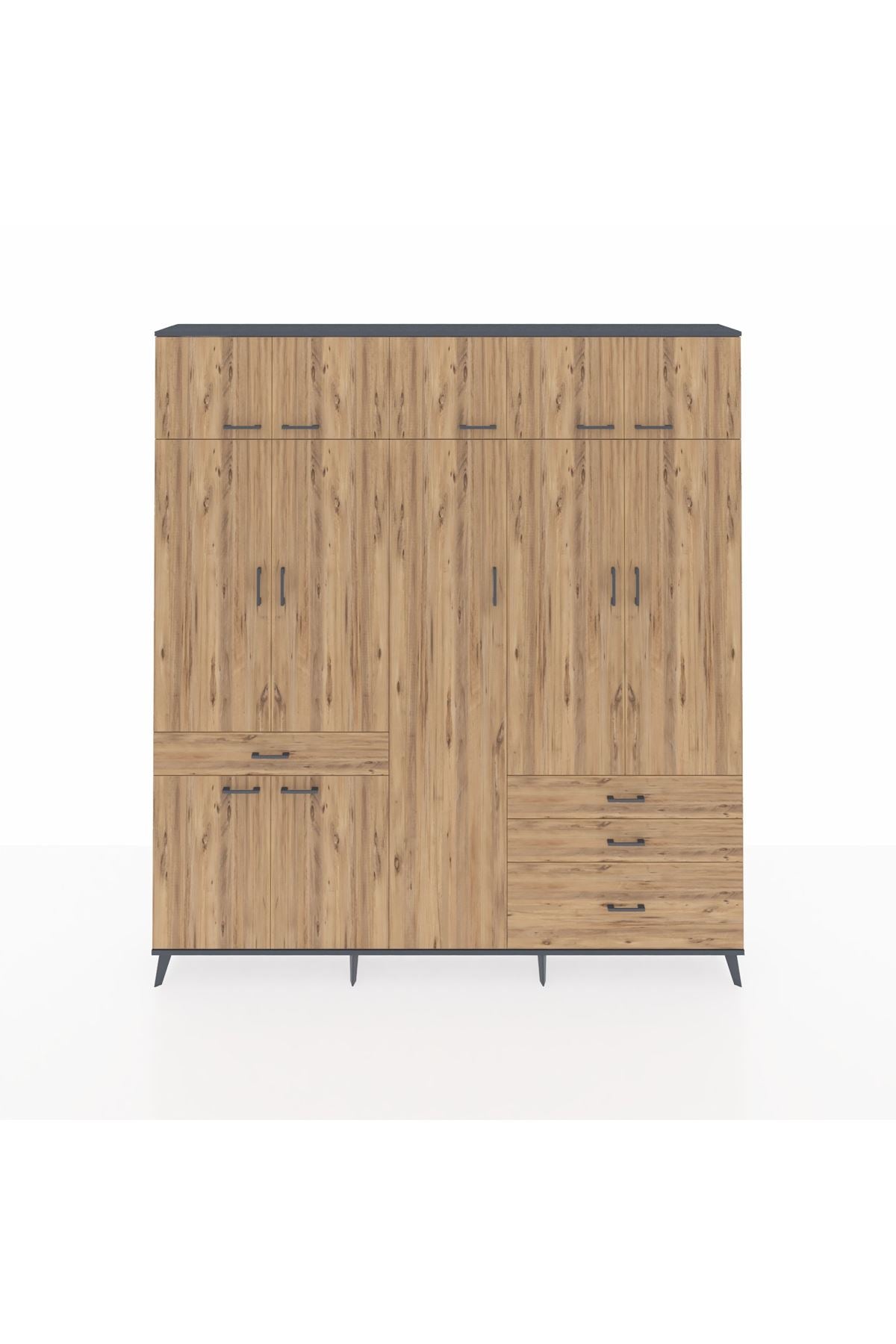 Arges Gardrop 11 Raflı 4 Çekmeceli 2 Askılı 220x30x243 Antrasit-Çam