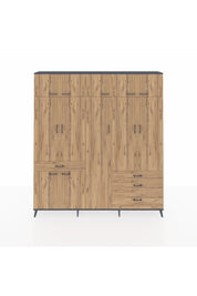 Arges Gardrop 11 Raflı 4 Çekmeceli 2 Askılı 220x30x243 Antrasit-Çam