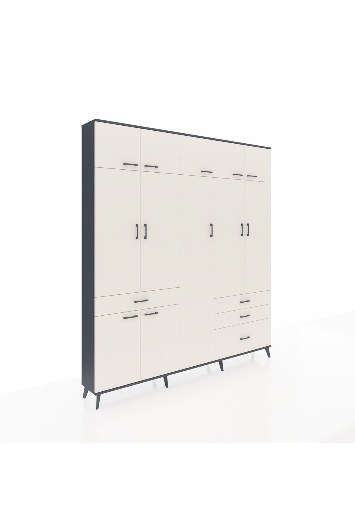 Arges Gardrop 11 Raflı 4 Çekmeceli 2 Askılı 220x30x243 Antrasit-Aytaşı