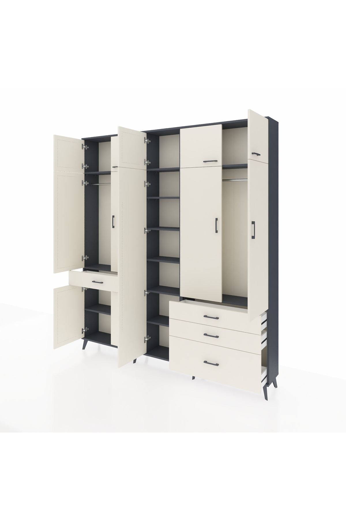 Arges Gardrop 11 Raflı 4 Çekmeceli 2 Askılı 220x30x243 Antrasit-Aytaşı