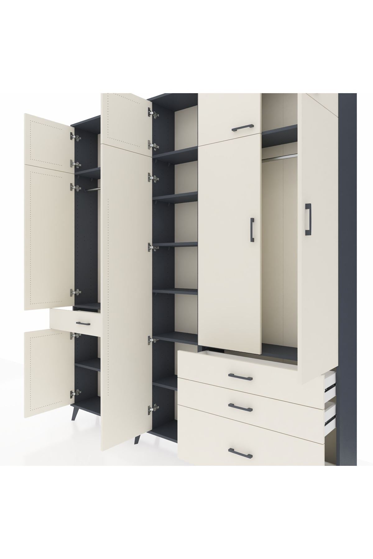 Arges Gardrop 11 Raflı 4 Çekmeceli 2 Askılı 220x30x243 Antrasit-Aytaşı