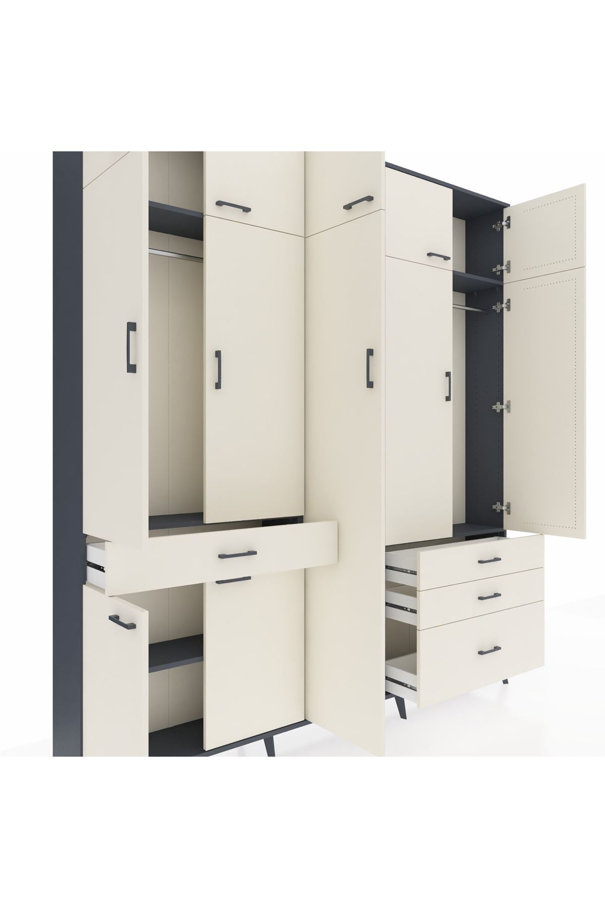 Arges Gardrop 11 Raflı 4 Çekmeceli 2 Askılı 220x30x243 Antrasit-Aytaşı