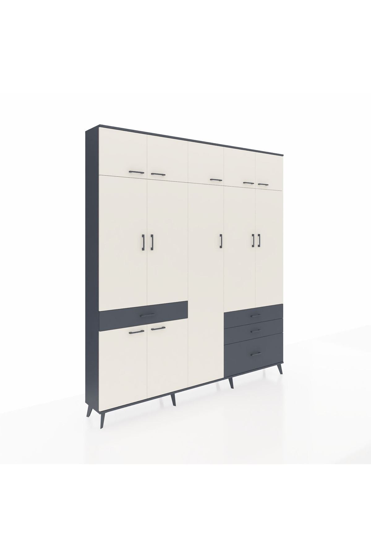 Arges Dolap 11 Raflı 4 Çekmeceli 2 Askılı 220x30x243 Antrasit-Aytaşı/Antrasit