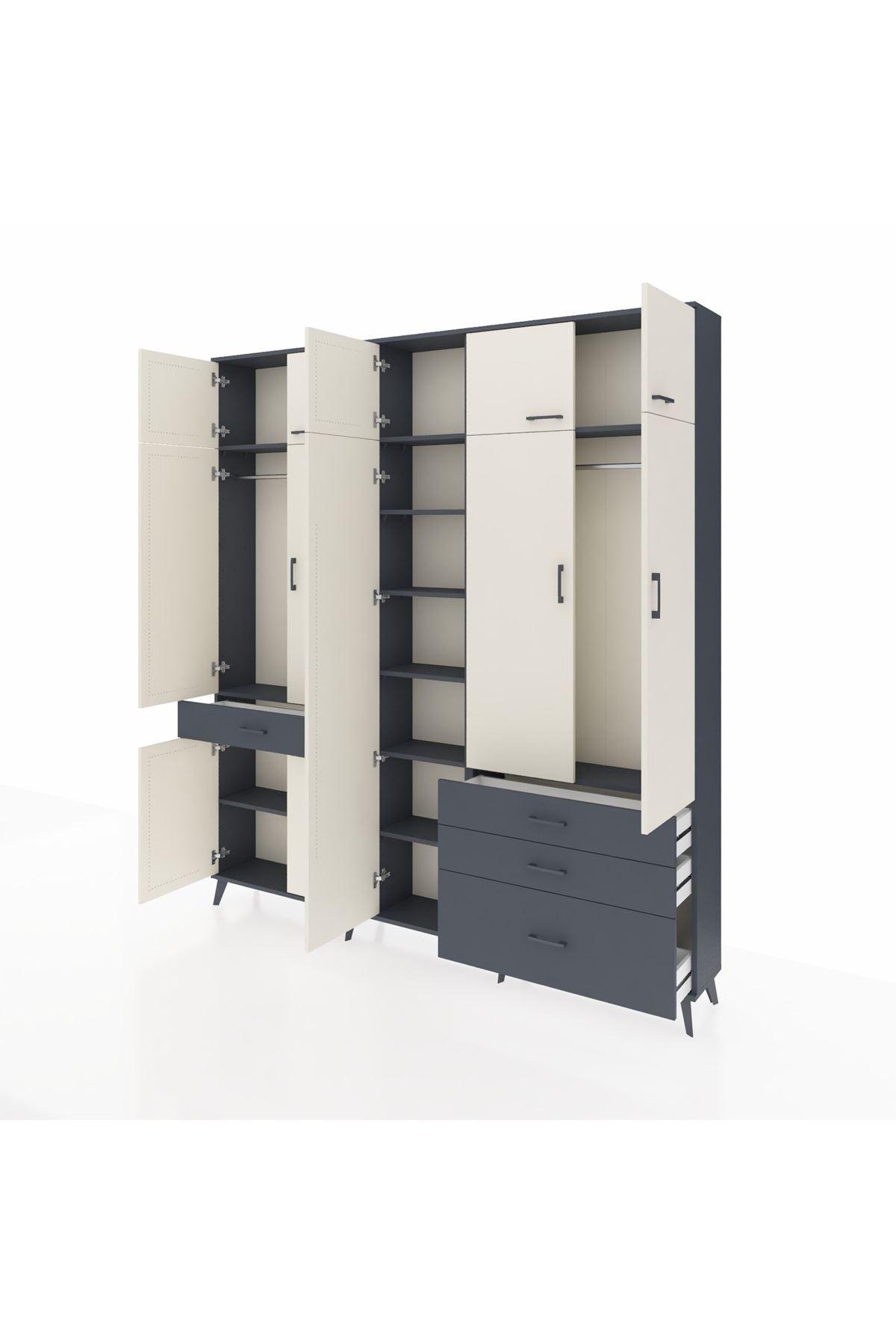 Arges Dolap 11 Raflı 4 Çekmeceli 2 Askılı 220x30x243 Antrasit-Aytaşı/Antrasit