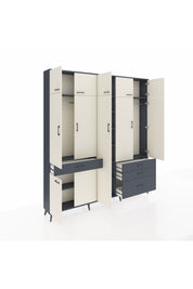 Arges Dolap 11 Raflı 4 Çekmeceli 2 Askılı 220x30x243 Antrasit-Aytaşı/Antrasit