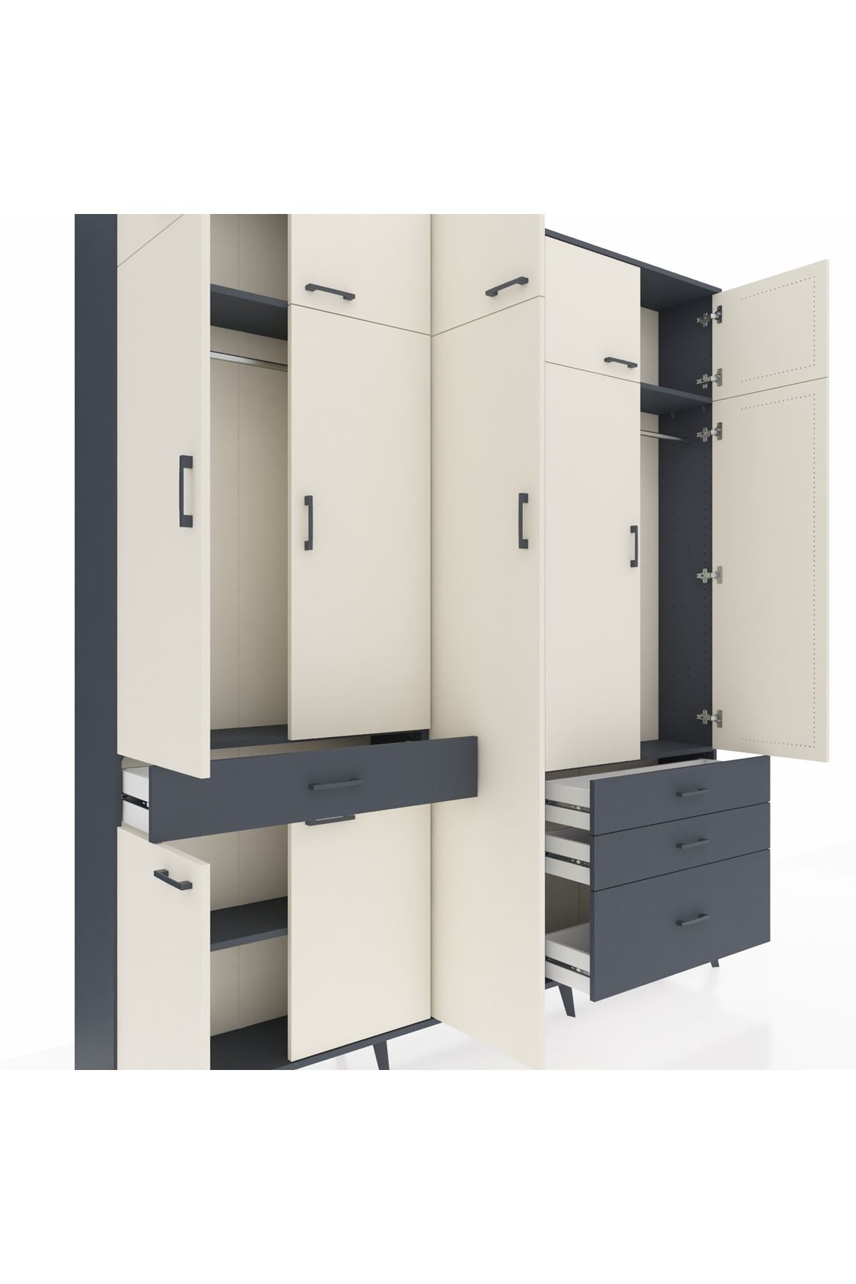 Arges Dolap 11 Raflı 4 Çekmeceli 2 Askılı 220x30x243 Antrasit-Aytaşı/Antrasit