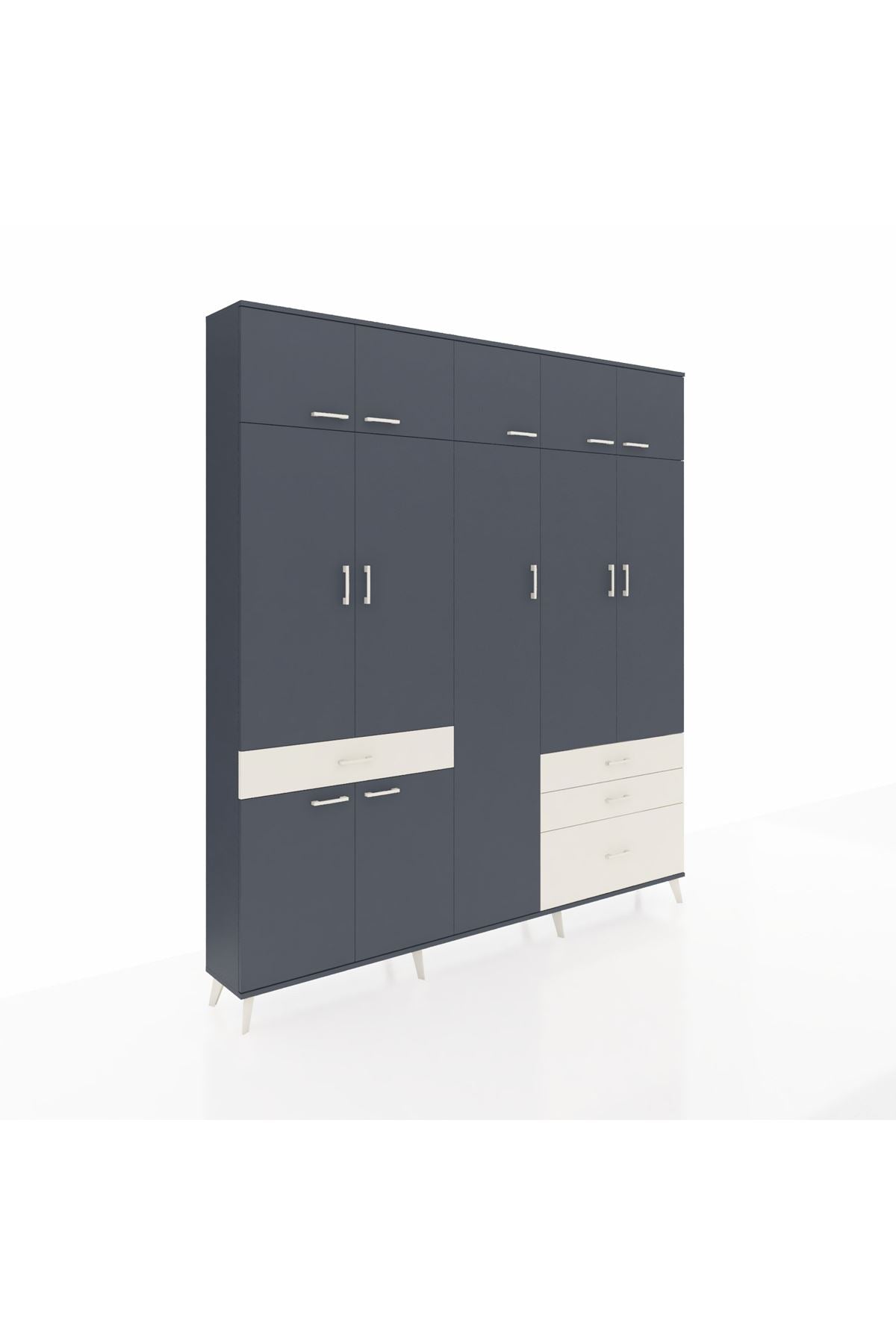 Arges Dolap 11 Raflı 4 Çekmeceli 2 Askılı 220x30x243 Antrasit-Antrasit/Aytaşı