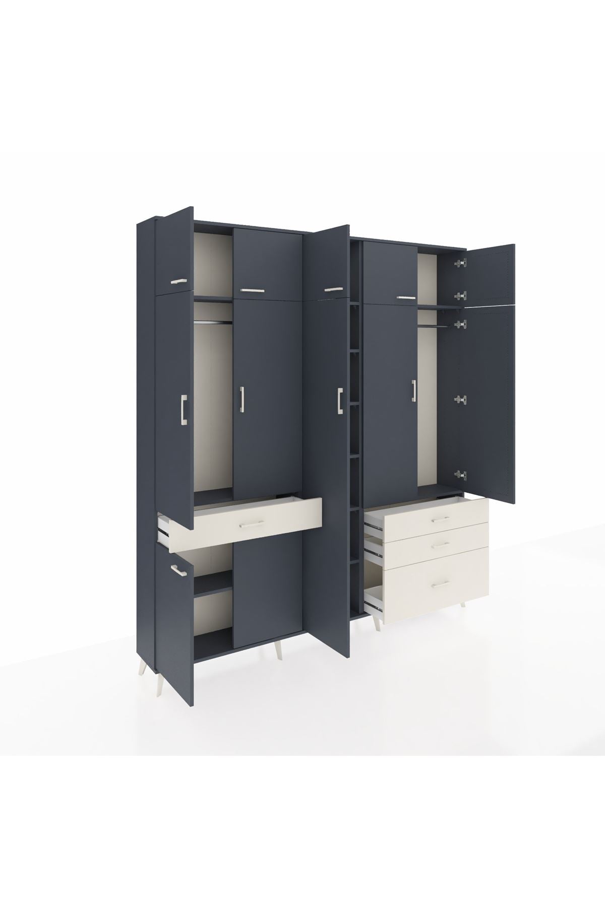 Arges Dolap 11 Raflı 4 Çekmeceli 2 Askılı 220x30x243 Antrasit-Antrasit/Aytaşı