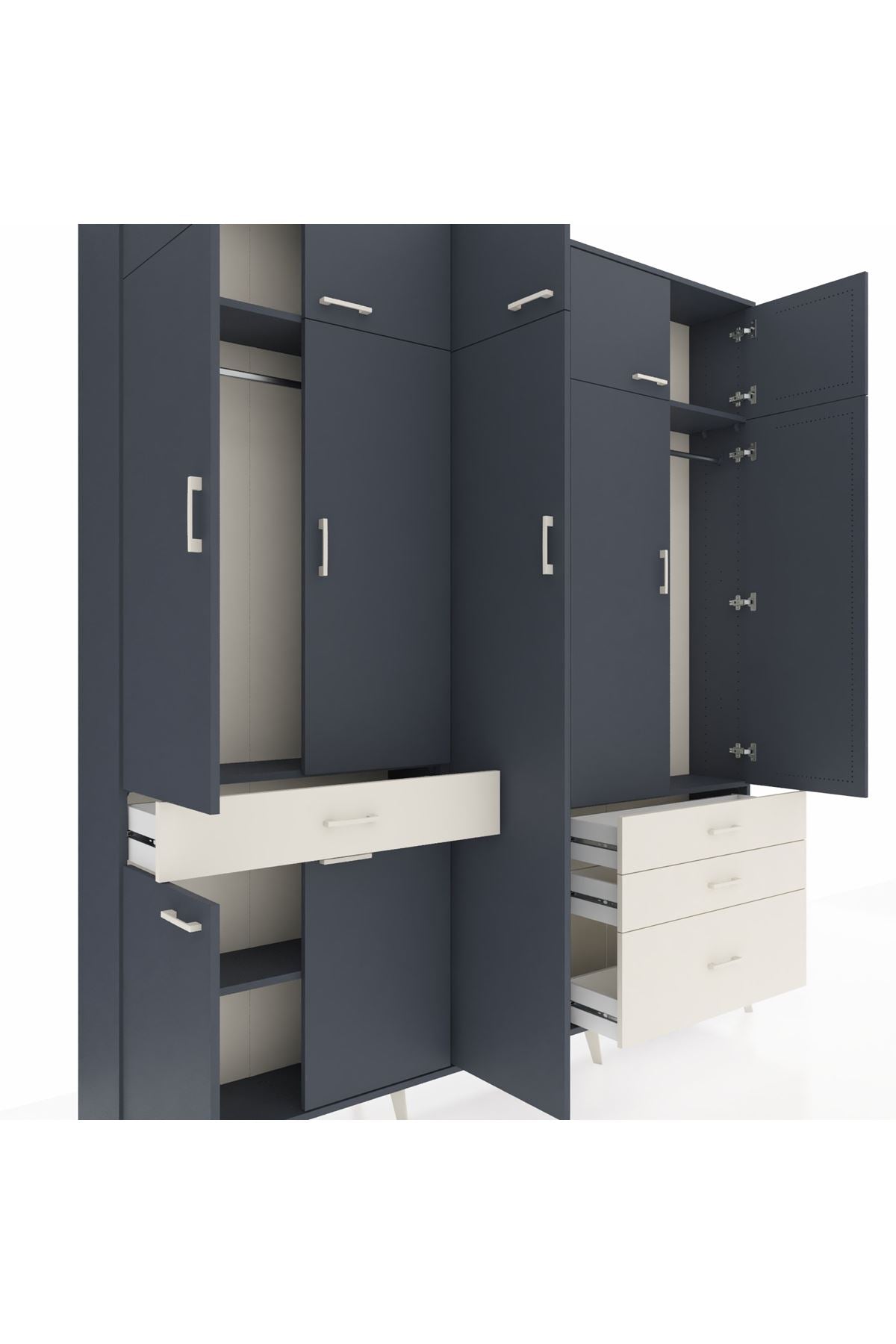 Arges Dolap 11 Raflı 4 Çekmeceli 2 Askılı 220x30x243 Antrasit-Antrasit/Aytaşı